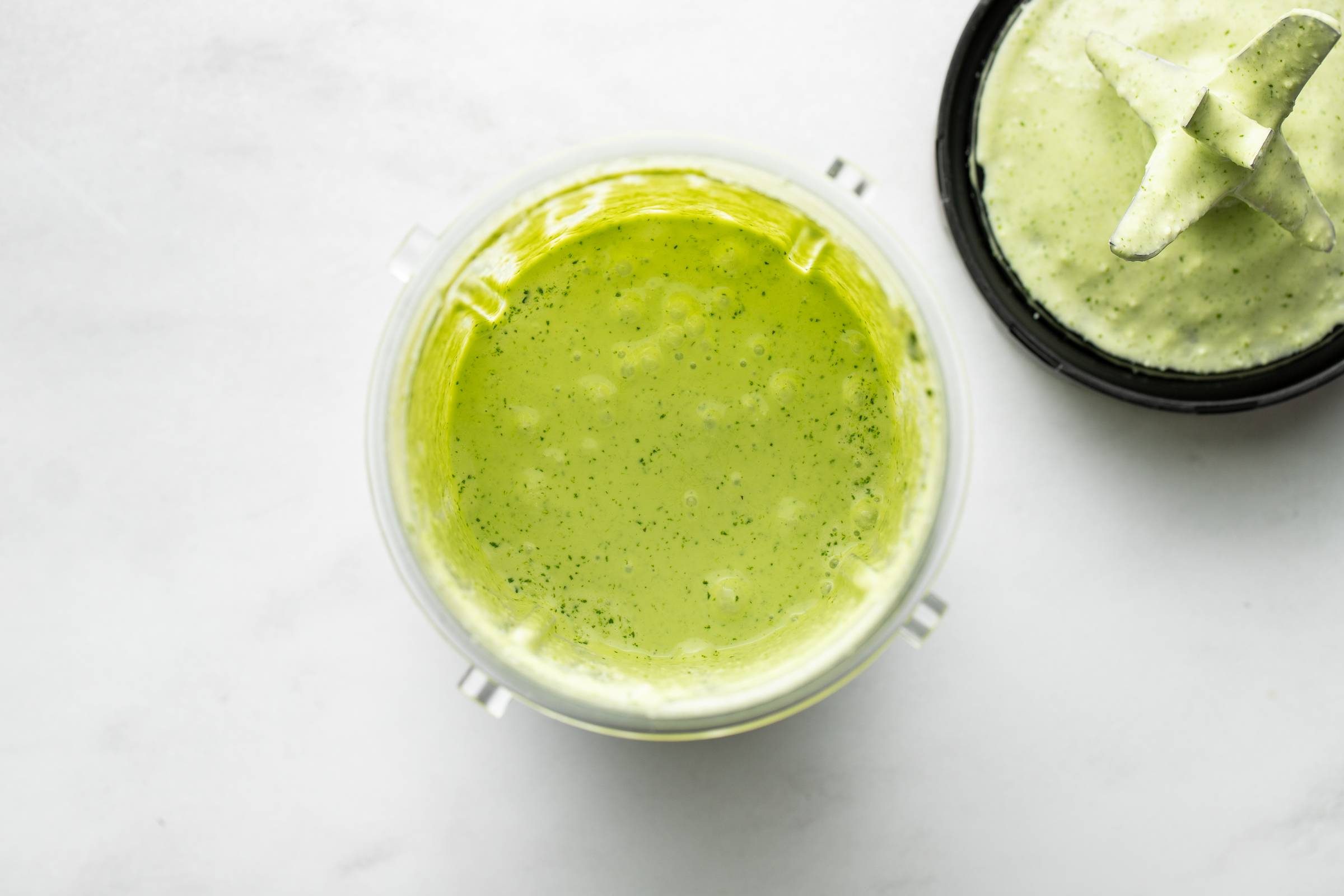 Aji verde sauce blended in a mini blender.