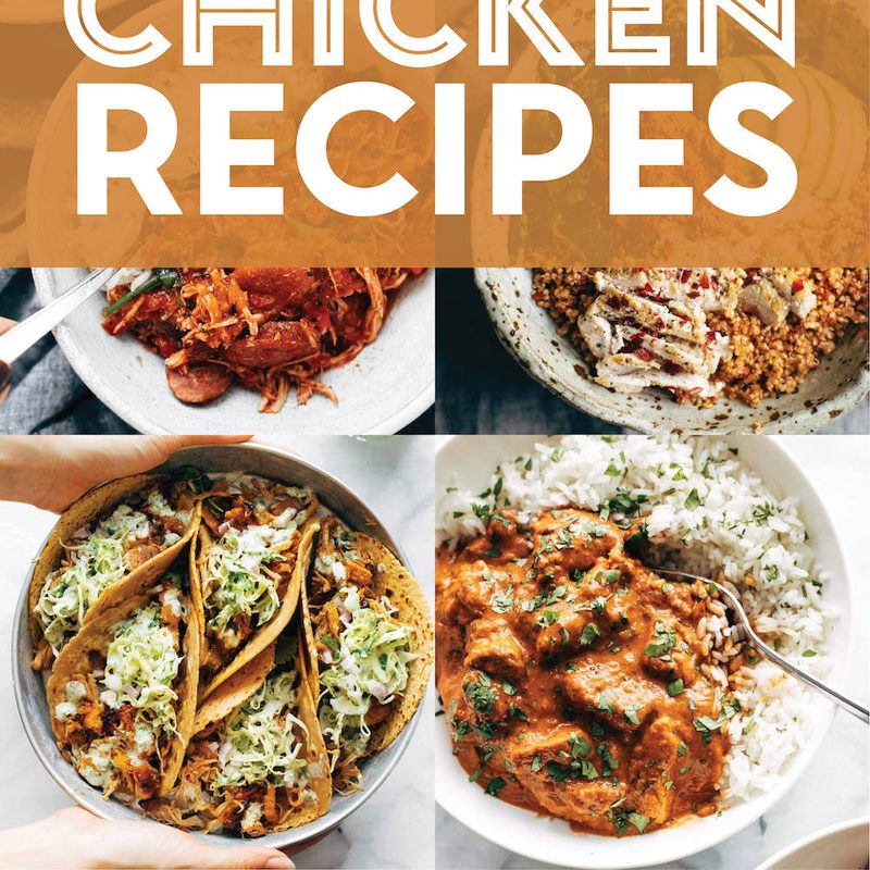 Healthy chicken recipes in a collage.