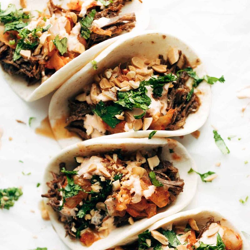 Instant Pot Korean Beef Tacos with toppings.