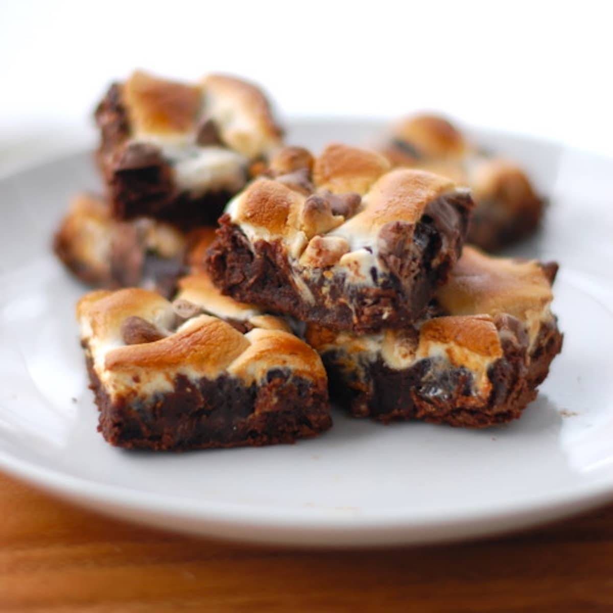 Rocky road brownies with toasted marshmallows on top.