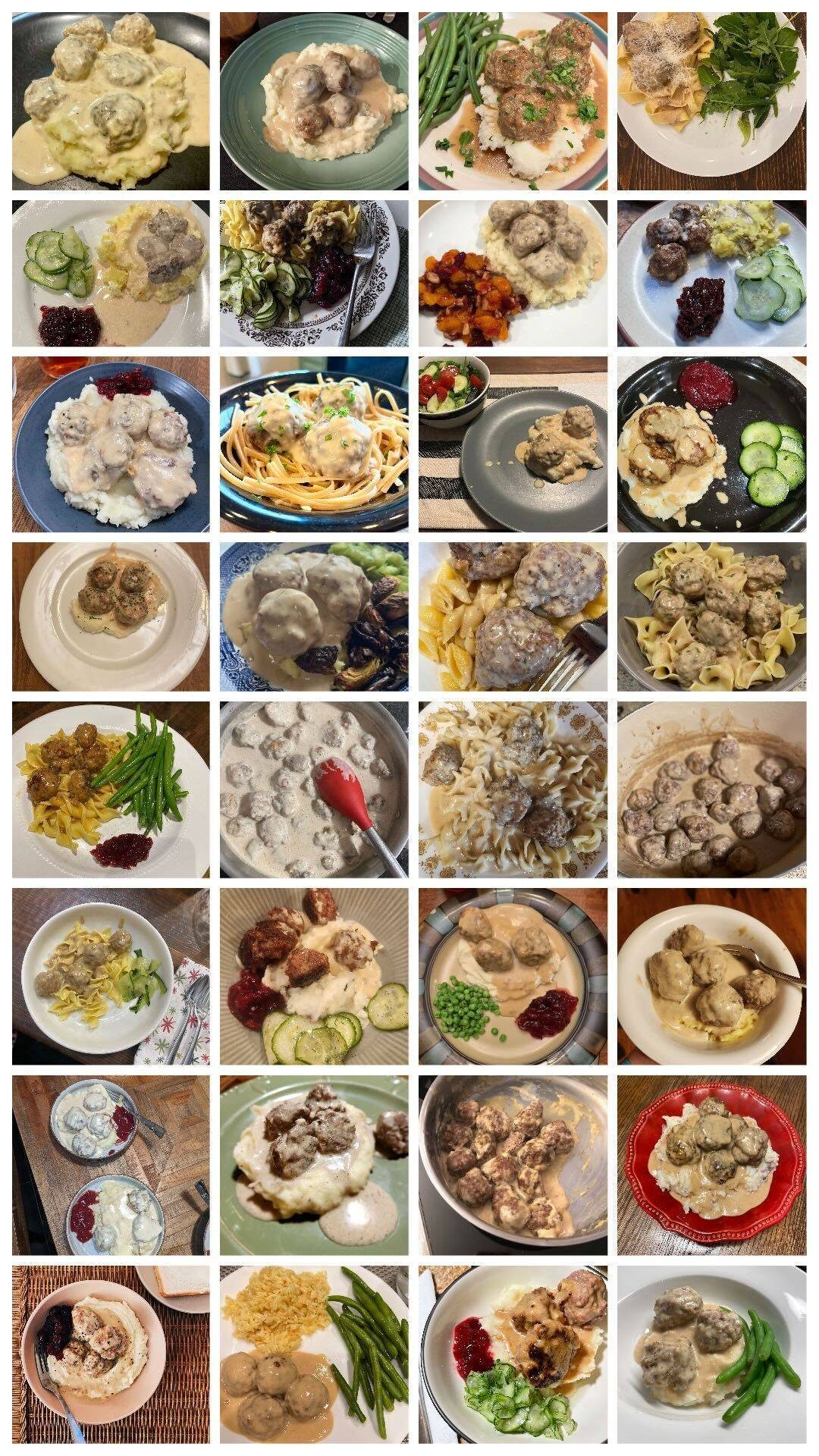 Collage of images of Swedish Meatballs from Instagram.