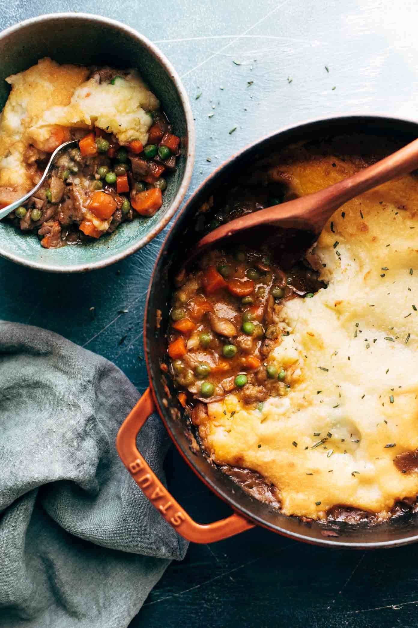 Vegetarian shepherd's pie in a pot.